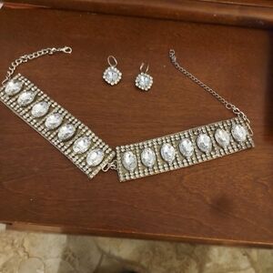 One Of A Kind Large Rhinestones Necklace And Earrings   Vintage